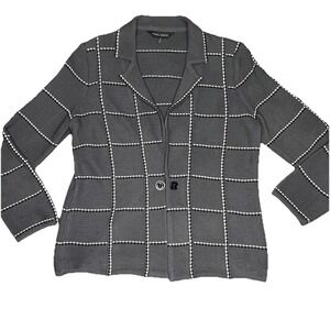 Ming Wang Womens‎ Gray Window Pane Print Knitted Single Breasted Cardigan Size S